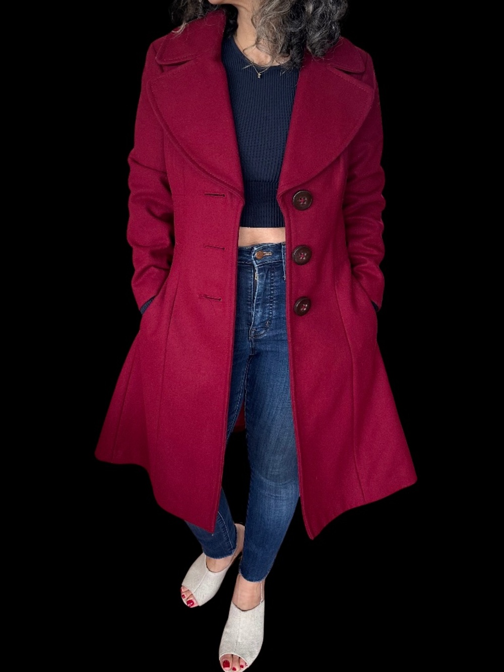 Jessica Simpson Burgundy Fit & Flare Skirted Peacoat | Small